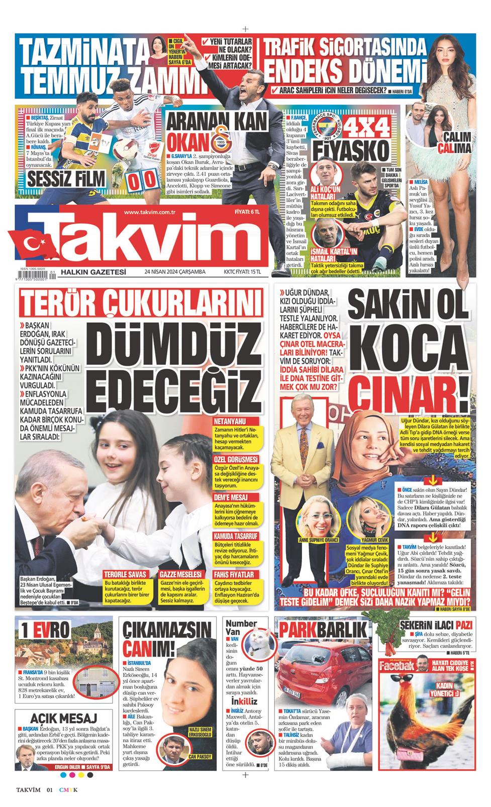 24 Nisan 2024 Çarşamba - Takvim gazetesi manşet