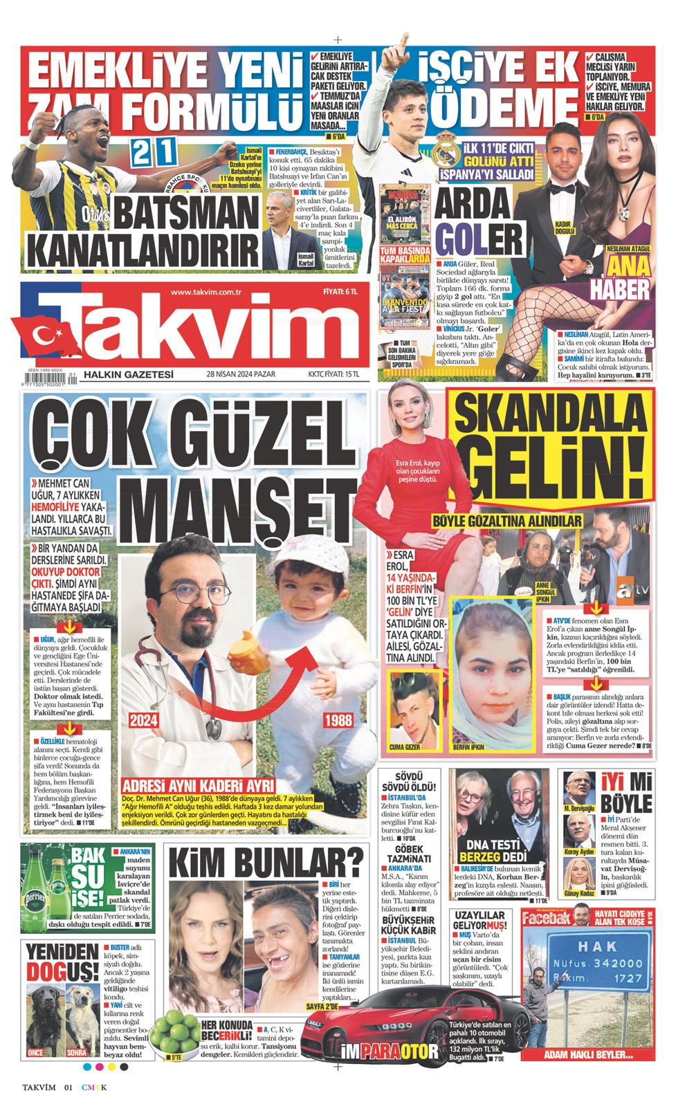 28 Nisan 2024 Pazar - Takvim gazetesi manşet