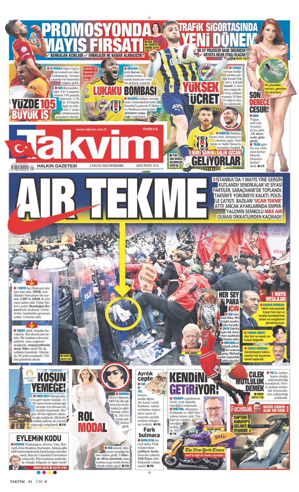 02 Mayıs 2024 Perşembe - Takvim gazetesi manşet