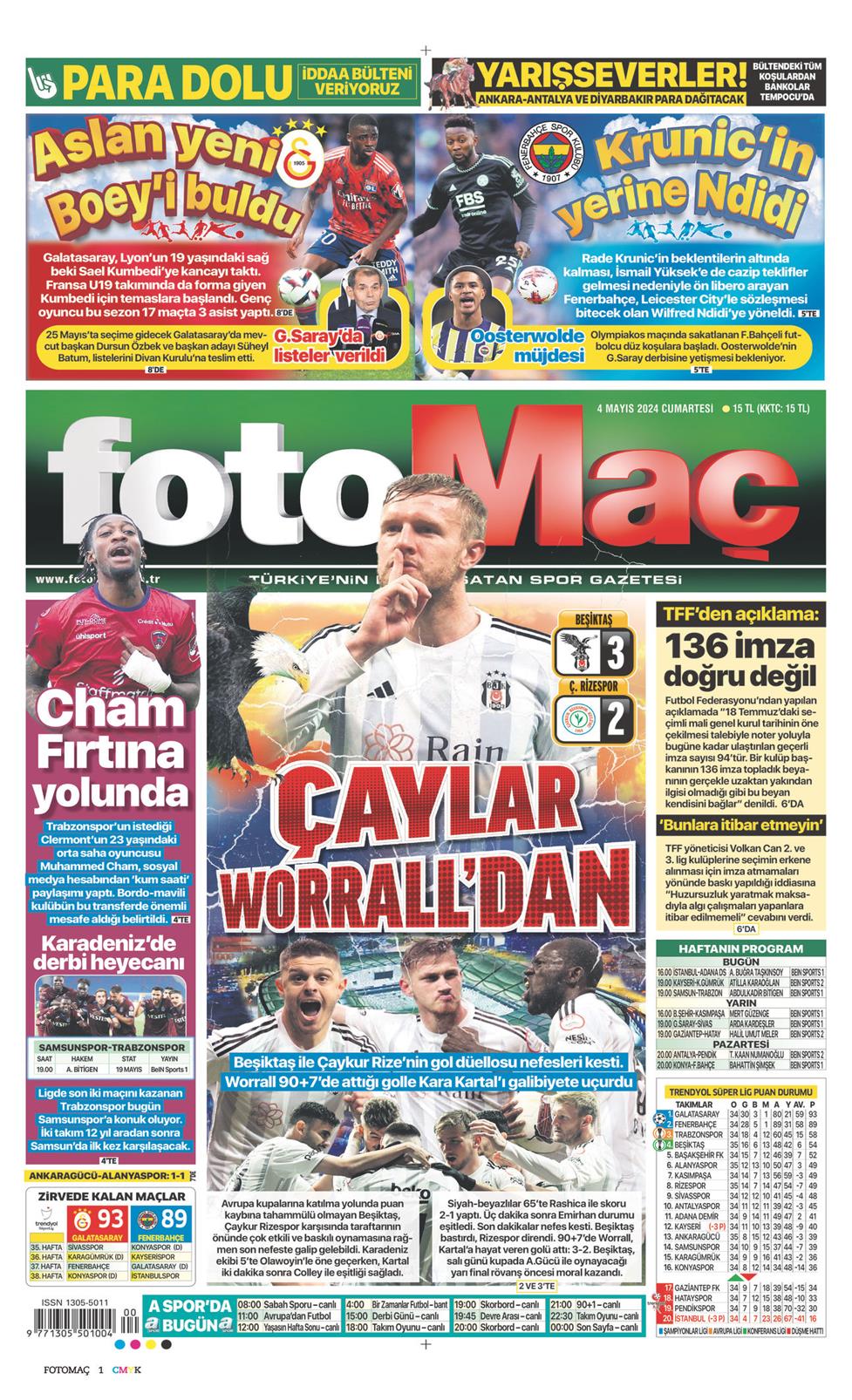 04 Mayıs 2024 Cumartesi - Fotomaç gazetesi manşet