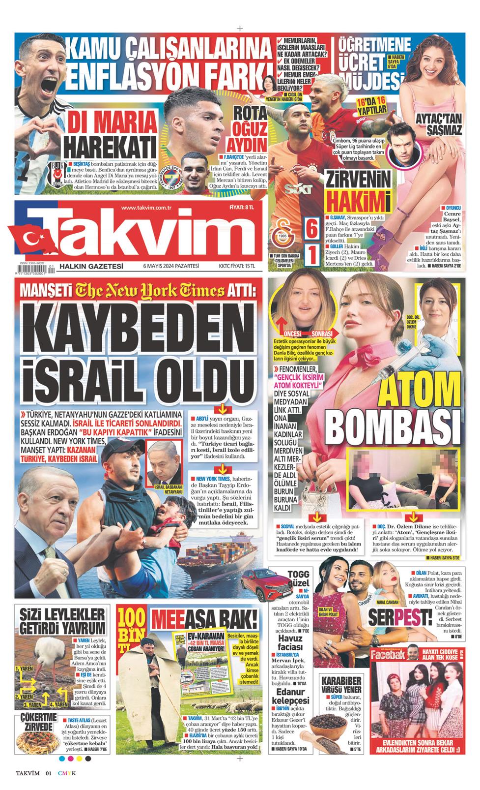 06 Mayıs 2024 Pazartesi - Takvim gazetesi manşet