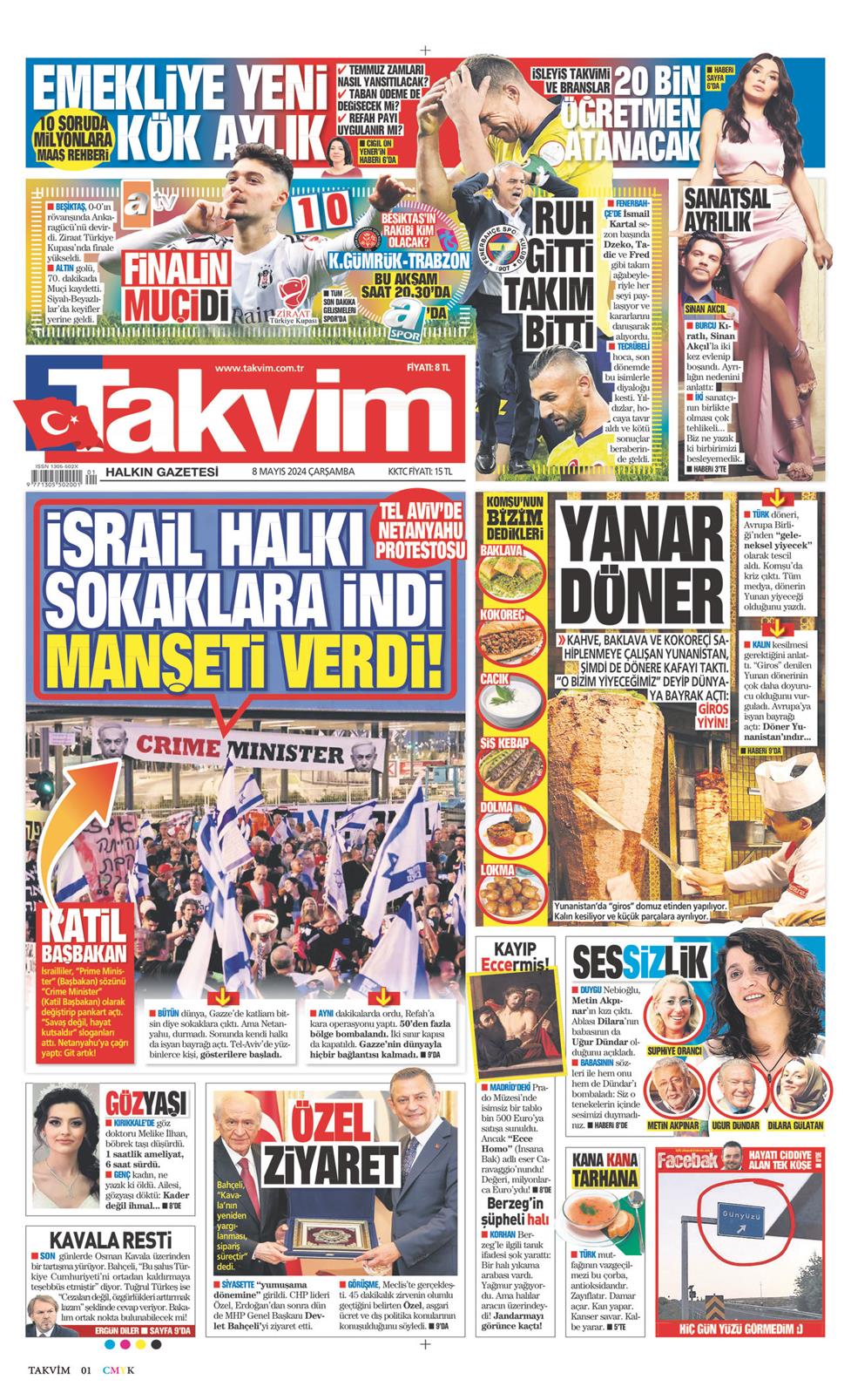 08 Mayıs 2024 Çarşamba - Takvim gazetesi manşet