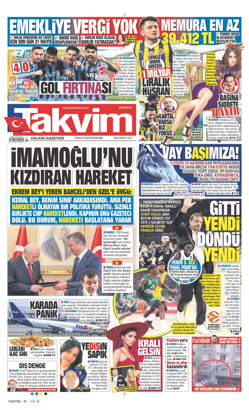 09 Mayıs 2024 Perşembe - Takvim gazetesi manşet