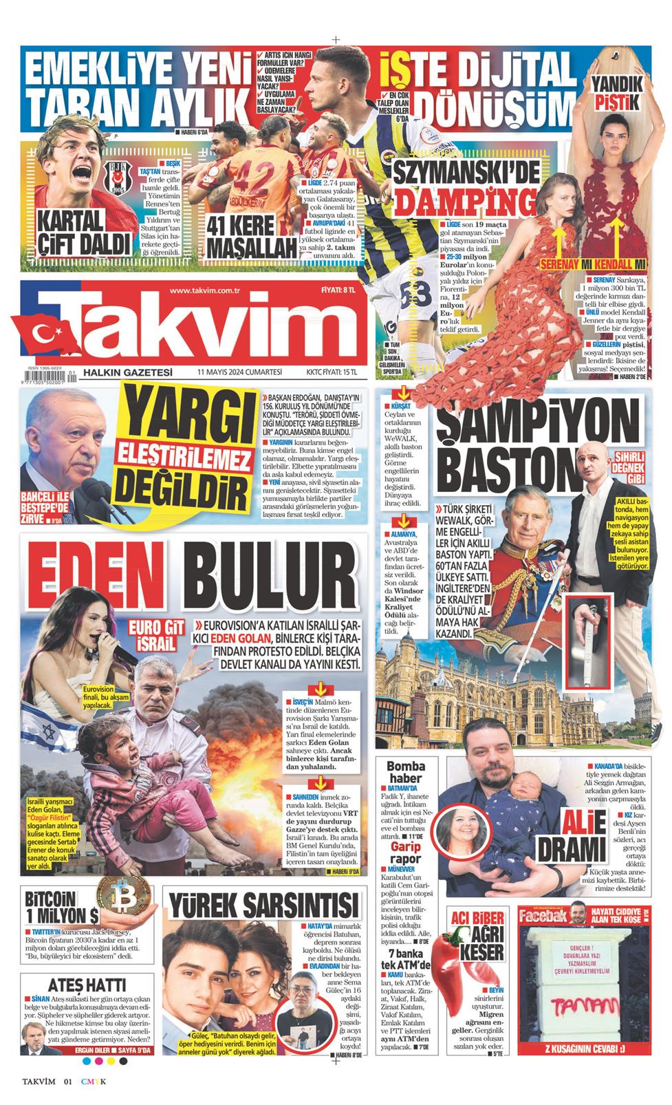 11 Mayıs 2024 Cumartesi - Takvim gazetesi manşet