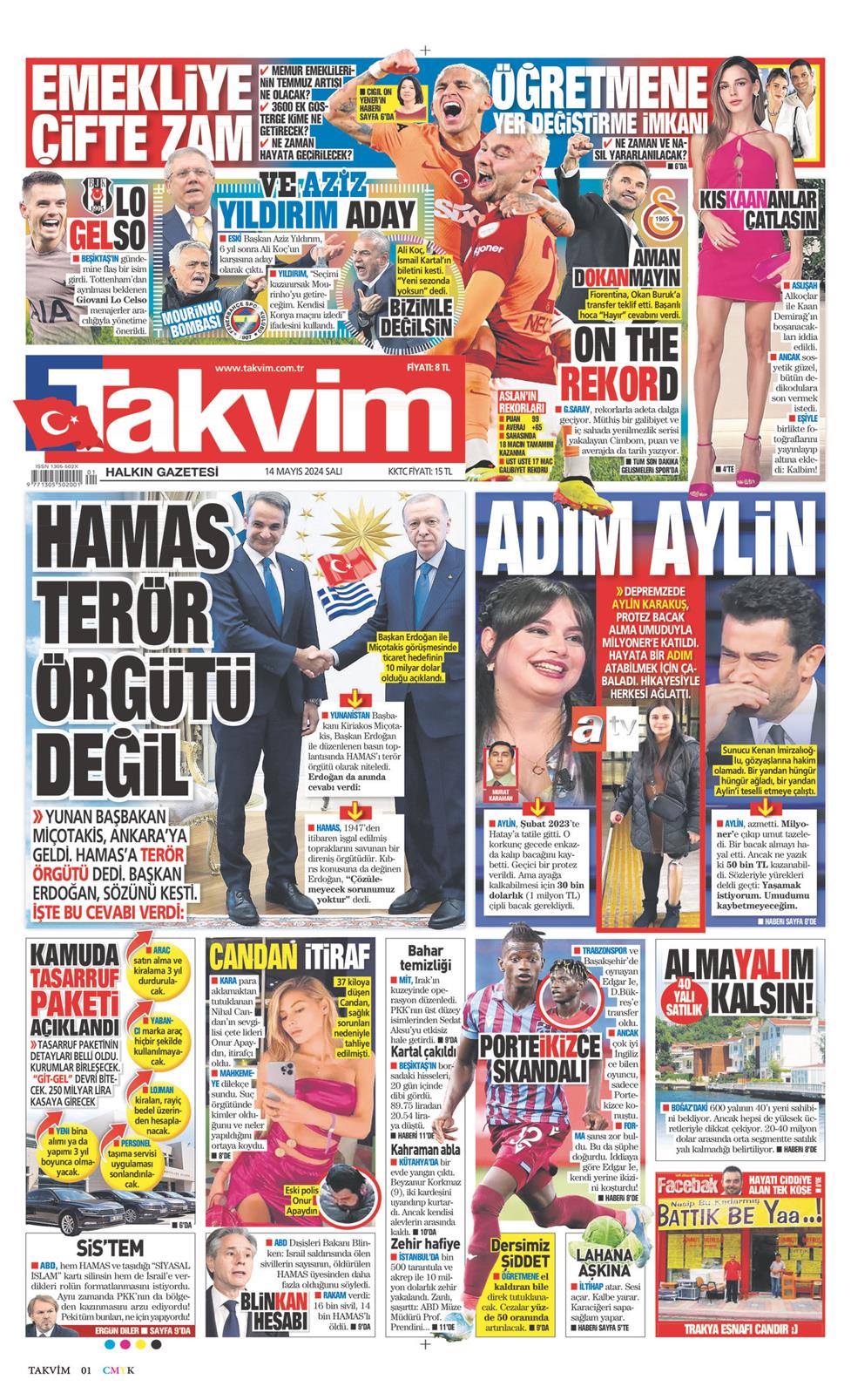 14 Mayıs 2024 Salı - Takvim gazetesi manşet