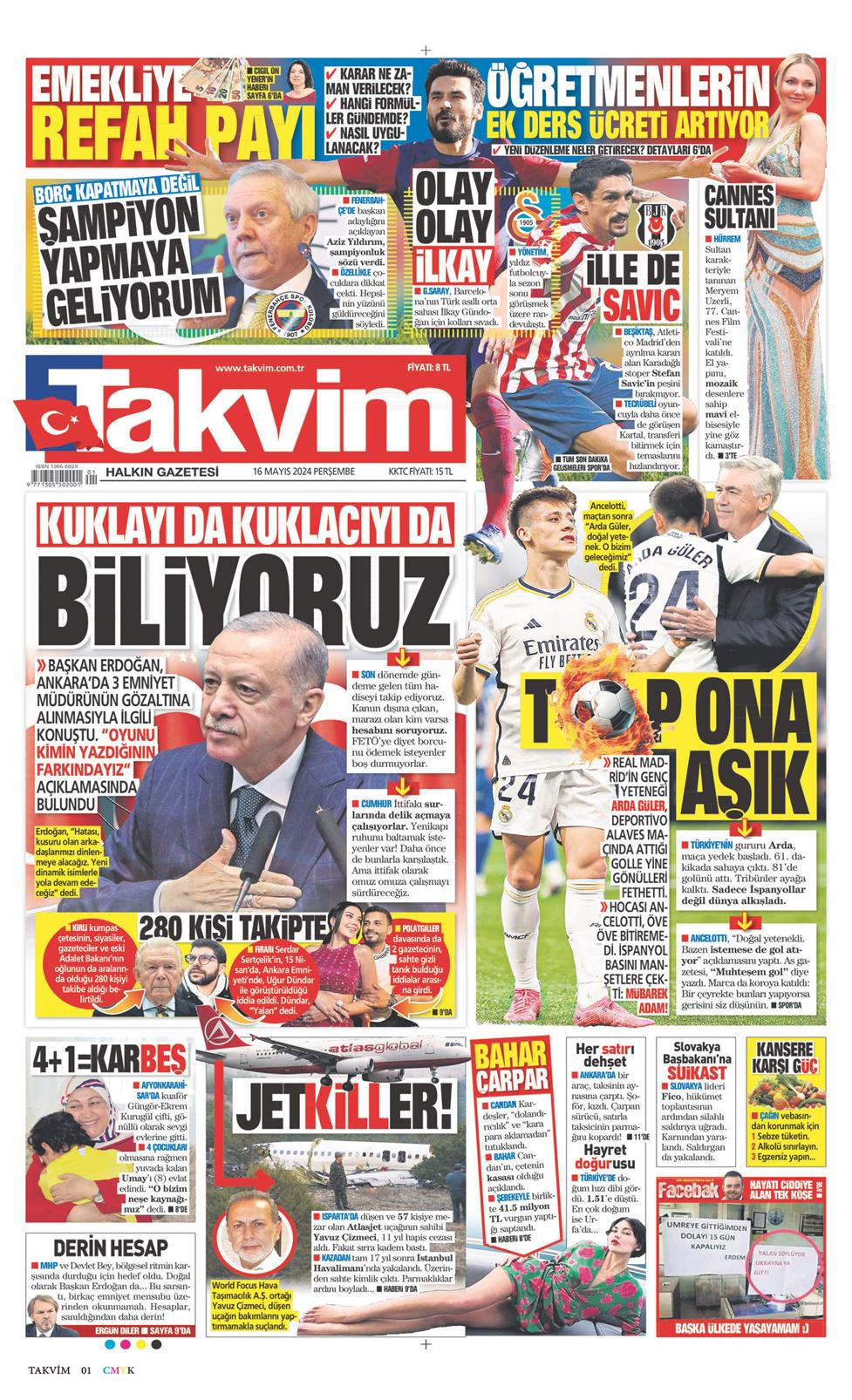 16 Mayıs 2024 Perşembe - Takvim gazetesi manşet