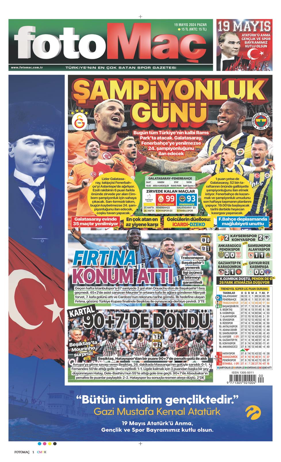 19 Mayıs 2024 Pazar - Fotomaç gazetesi manşet