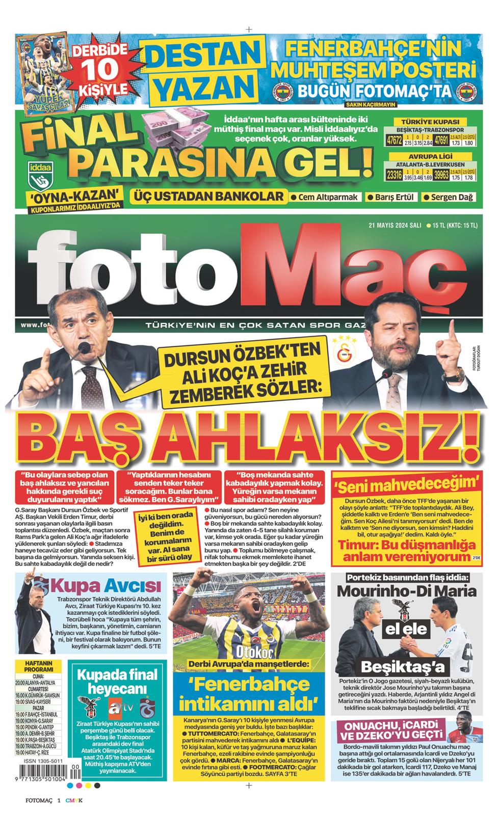 21 Mayıs 2024 Salı - Fotomaç gazetesi manşet