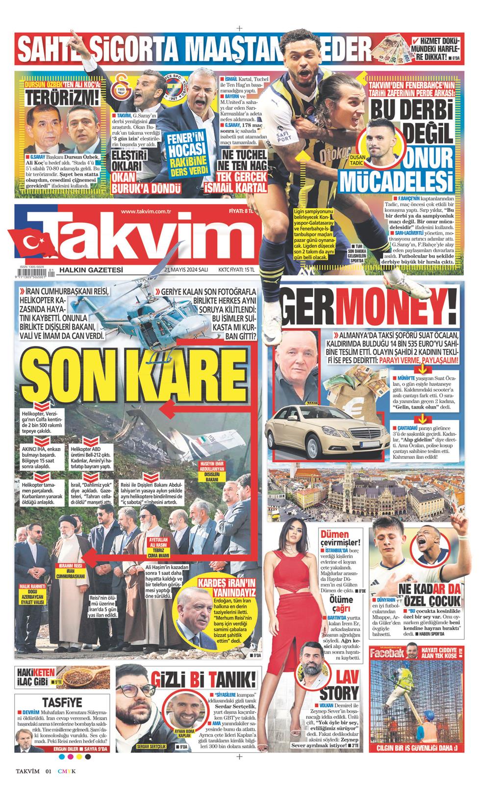 21 Mayıs 2024 Salı - Takvim gazetesi manşet