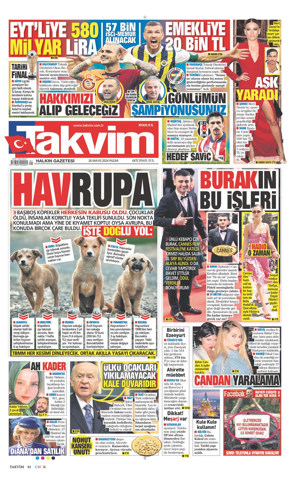 26 Mayıs 2024 Pazar - Takvim gazetesi manşet