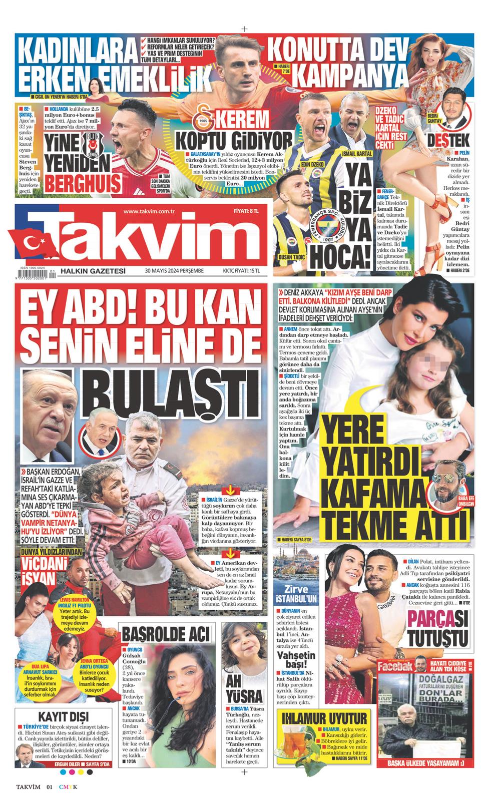 30 Mayıs 2024 Perşembe - Takvim gazetesi manşet