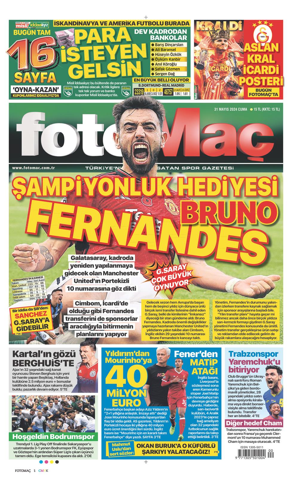 31 Mayıs 2024 Cuma - Fotomaç gazetesi manşet