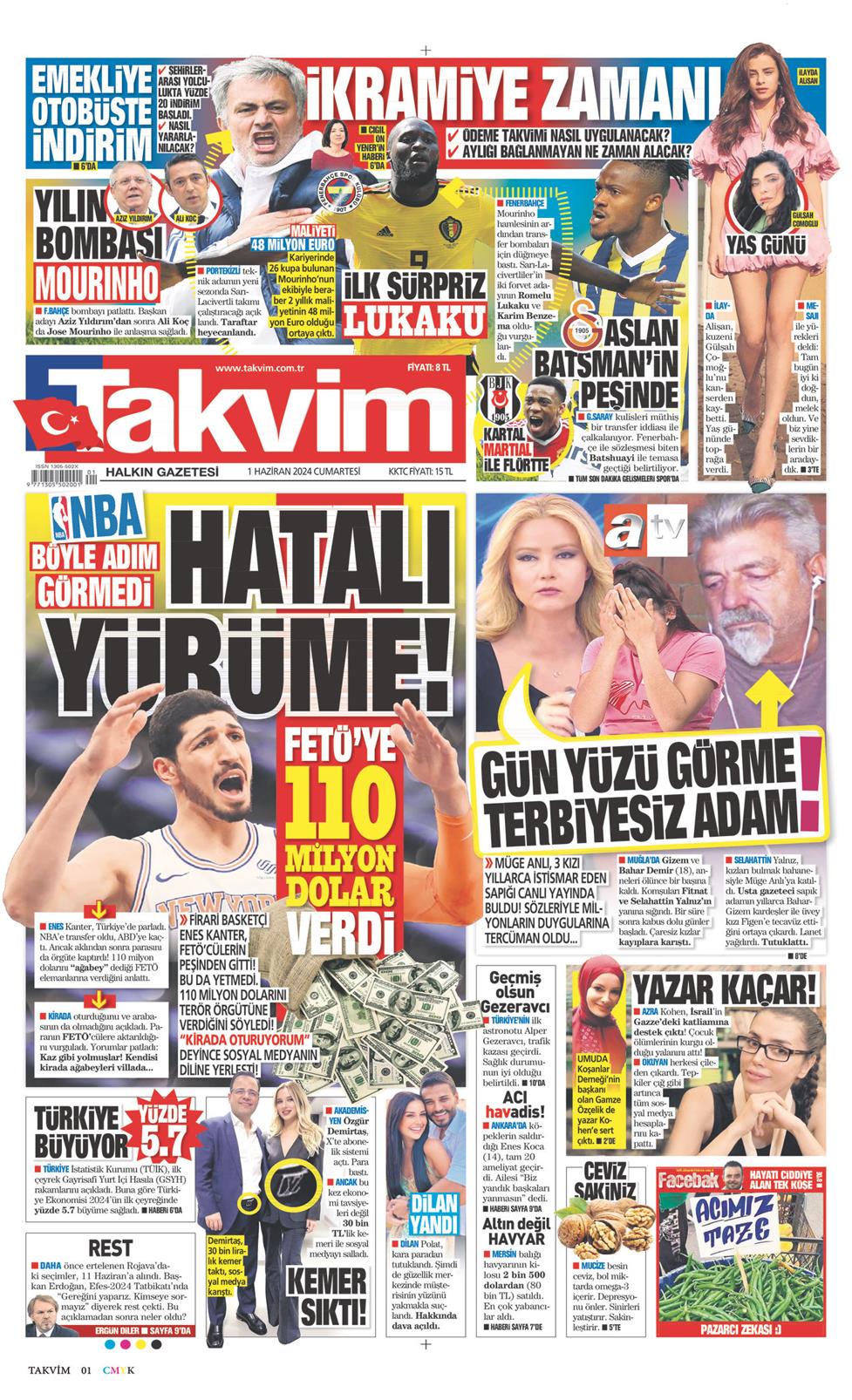 01 Haziran 2024 Cumartesi - Takvim gazetesi manşet