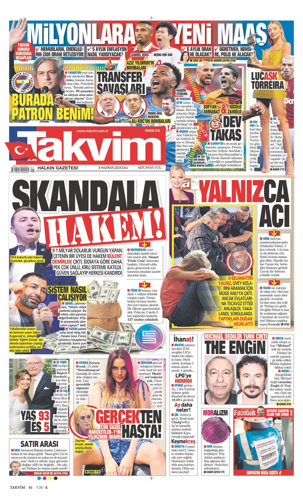 04 Haziran 2024 Salı - Takvim gazetesi manşet