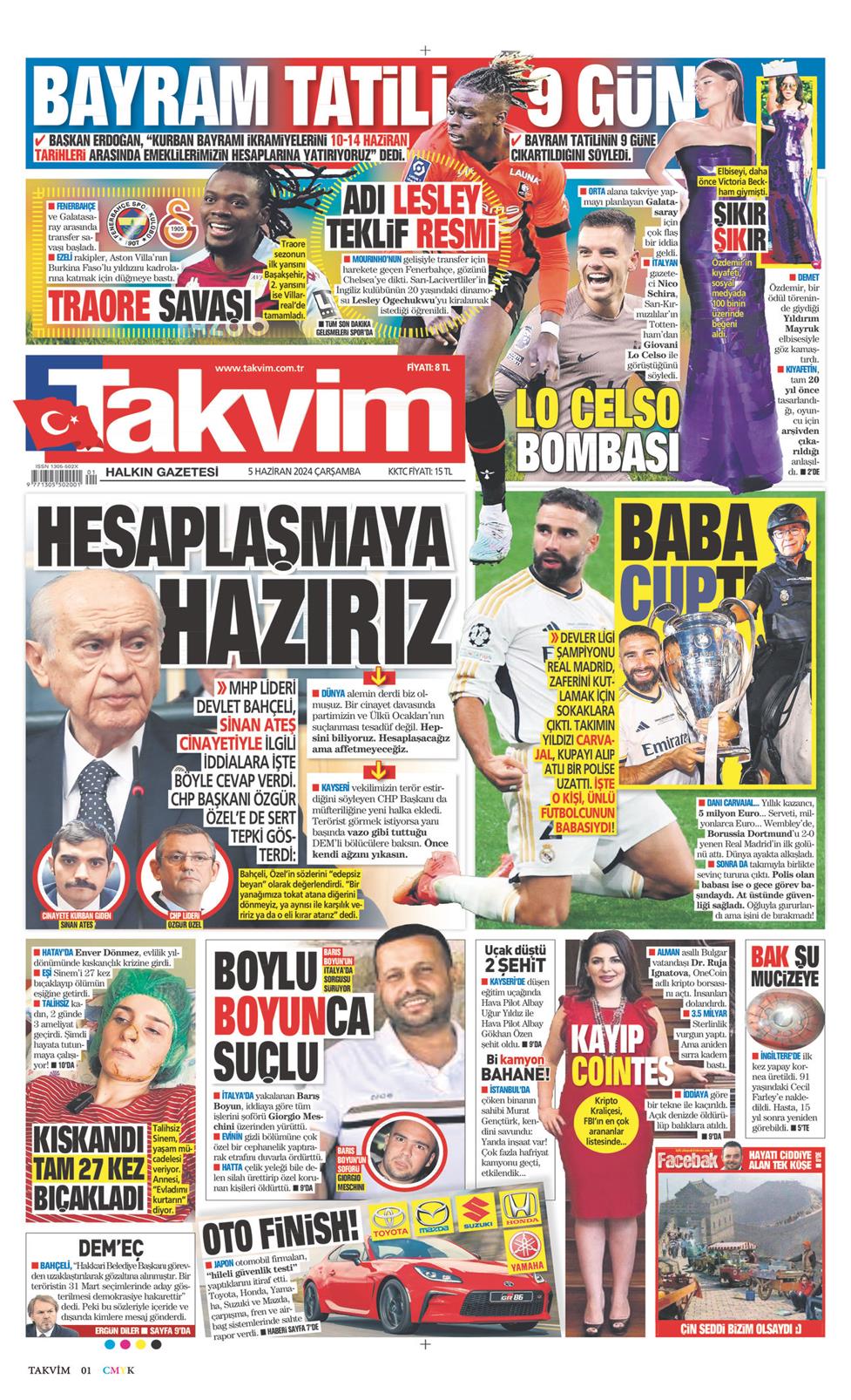 05 Haziran 2024 Çarşamba - Takvim gazetesi manşet