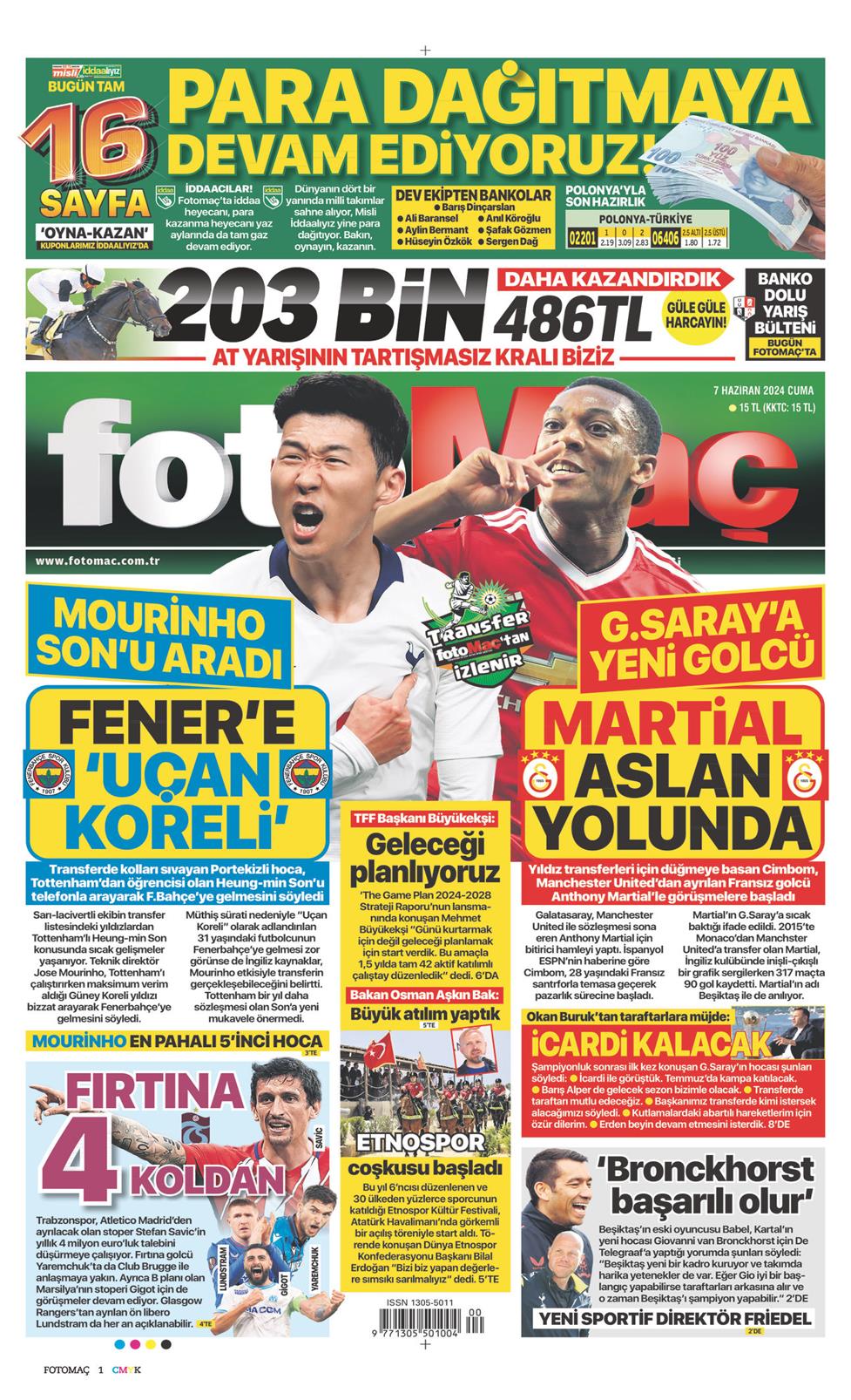 07 Haziran 2024 Cuma - Fotomaç gazetesi manşet