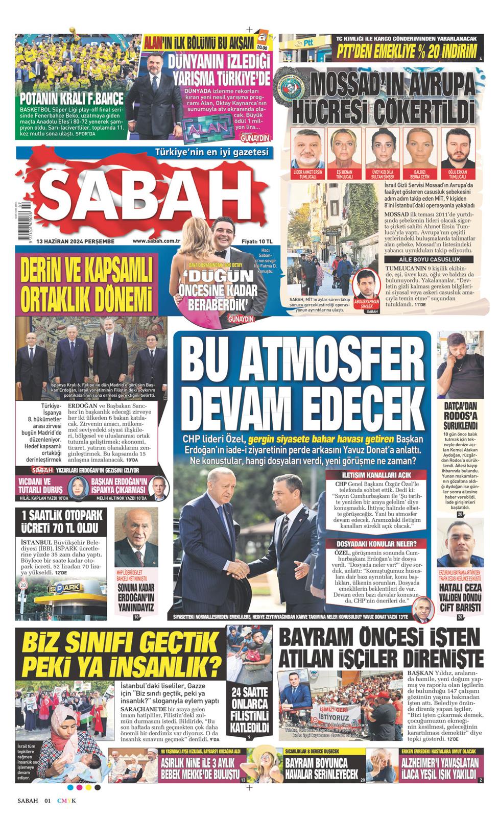 13 Haziran 2024 Perşembe - Sabah gazetesi manşet