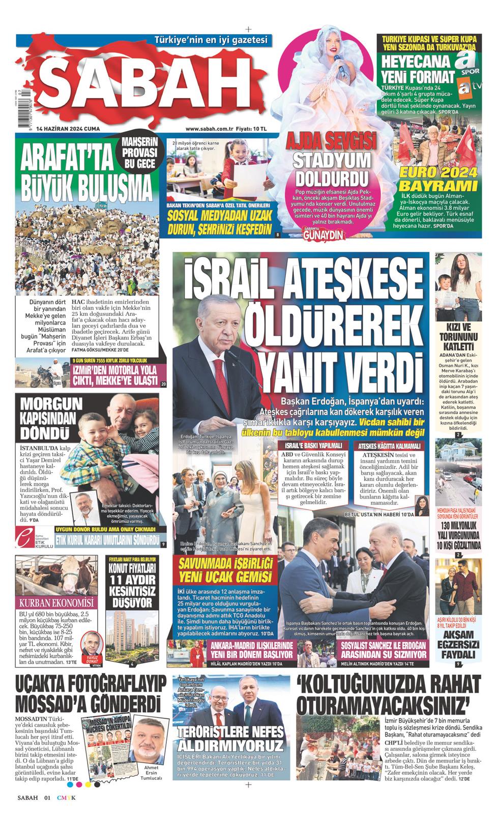 14 Haziran 2024 Cuma - Sabah gazetesi manşet