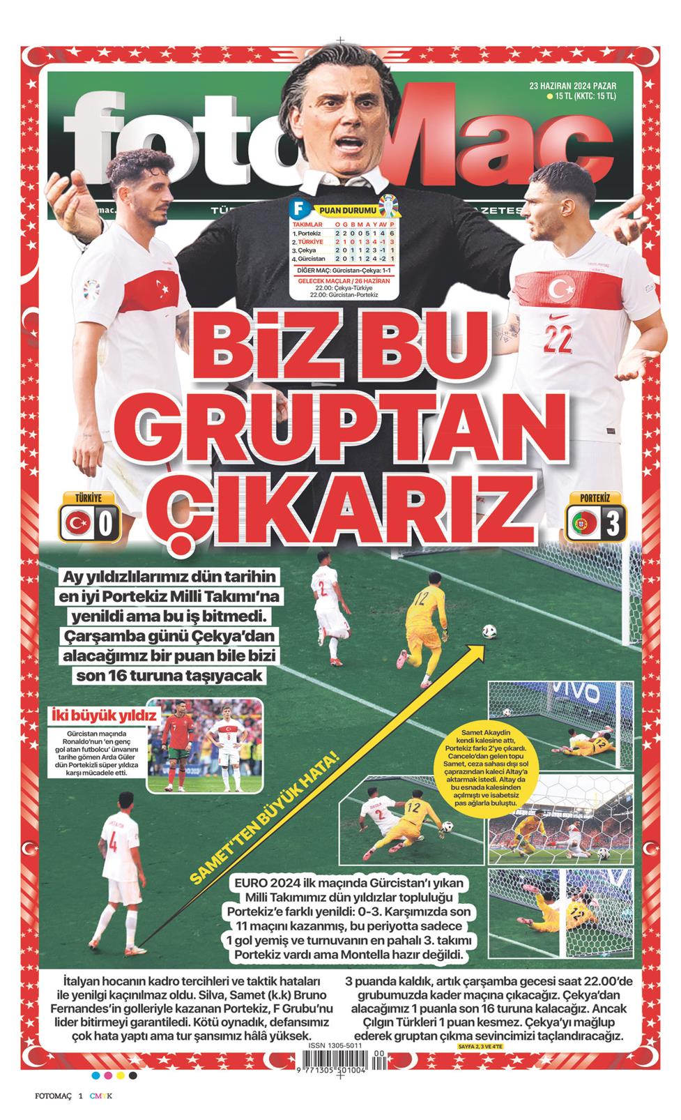 23 Haziran 2024 Pazar - Fotomaç gazetesi manşet