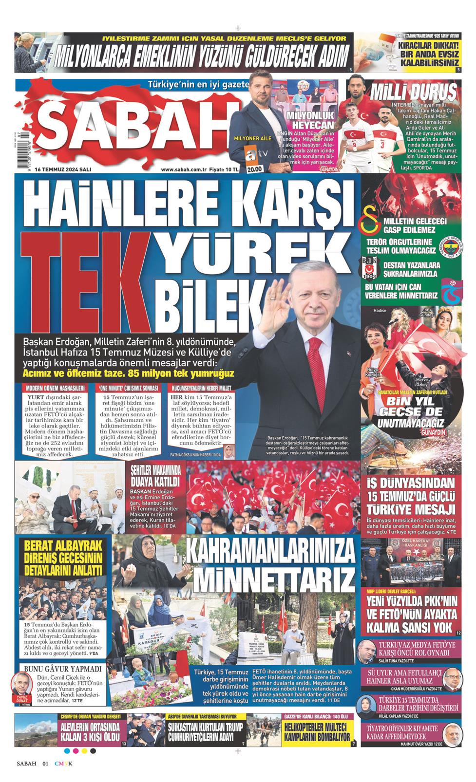 16 Temmuz 2024 Salı - Sabah gazetesi manşet