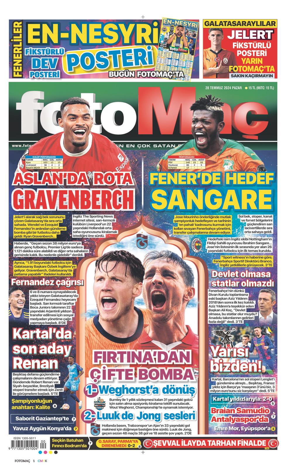 28 Temmuz 2024 Pazar - Fotomaç gazetesi manşet