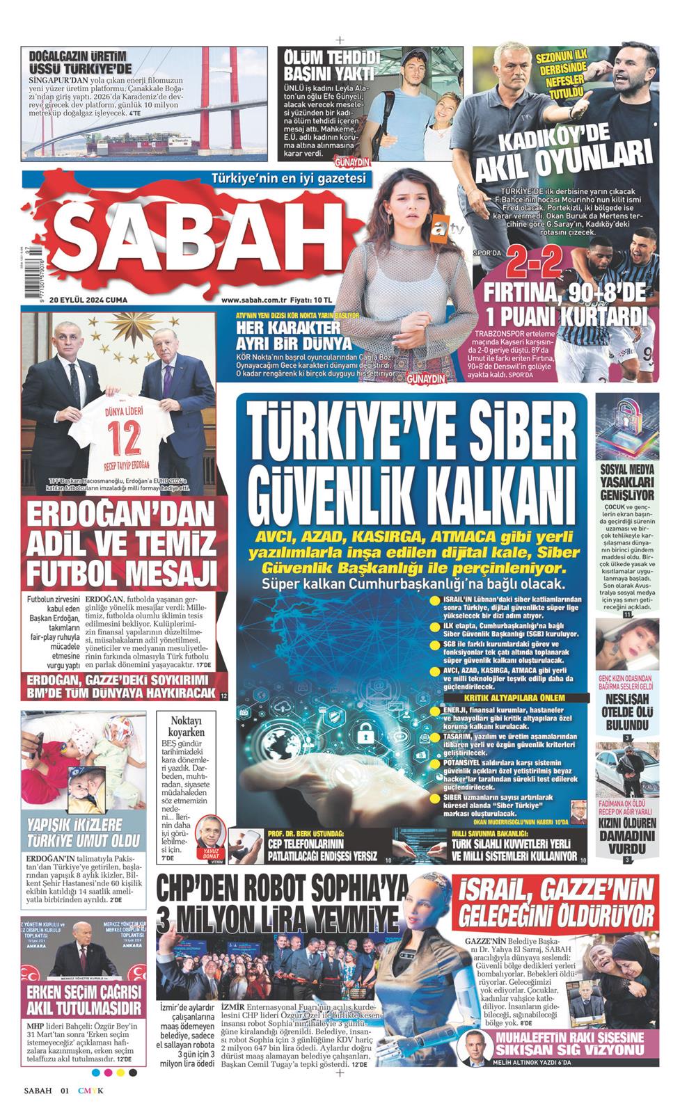 20 Eylül 2024 Cuma - Sabah gazetesi manşet