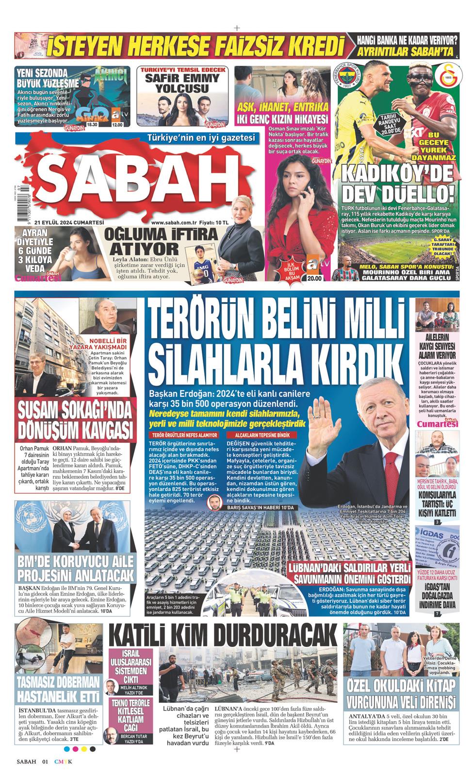 21 Eylül 2024 Cumartesi - Sabah gazetesi manşet