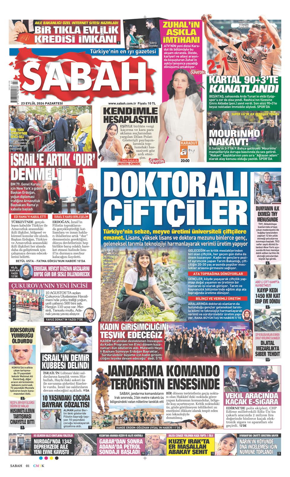 23 Eylül 2024 Pazartesi - Sabah gazetesi manşet