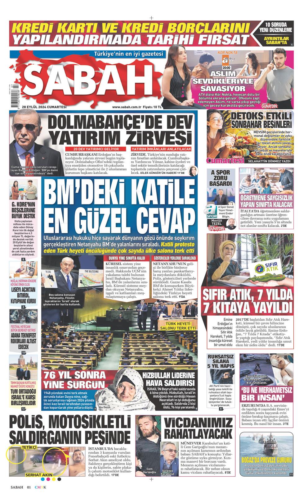 28 Eylül 2024 Cumartesi - Sabah gazetesi manşet