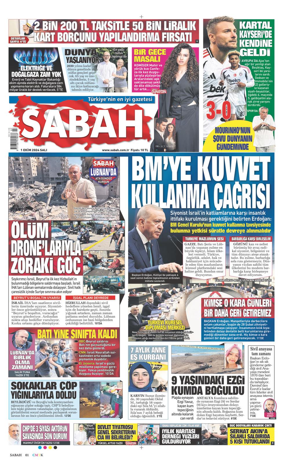 01 Ekim 2024 Salı - Sabah gazetesi manşet
