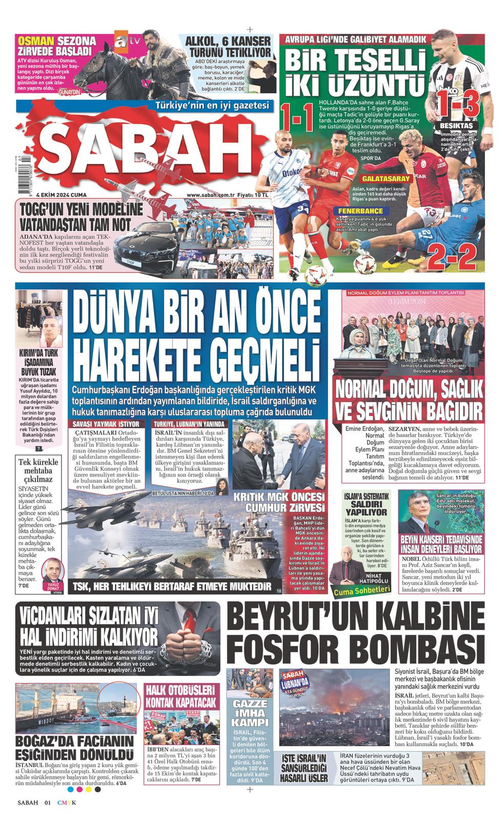 04 Ekim 2024 Cuma - Sabah gazetesi manşet