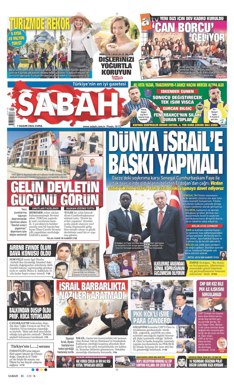 01 Kasım 2024 Cuma - Sabah gazetesi manşet