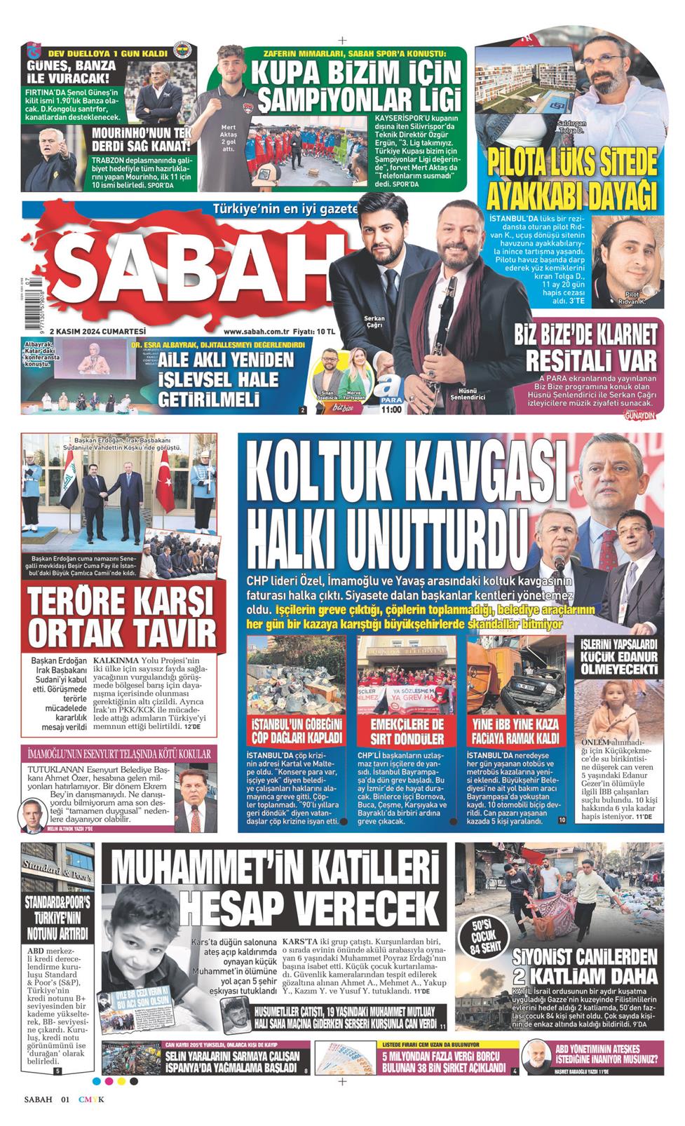 02 Kasım 2024 Cumartesi - Sabah gazetesi manşet