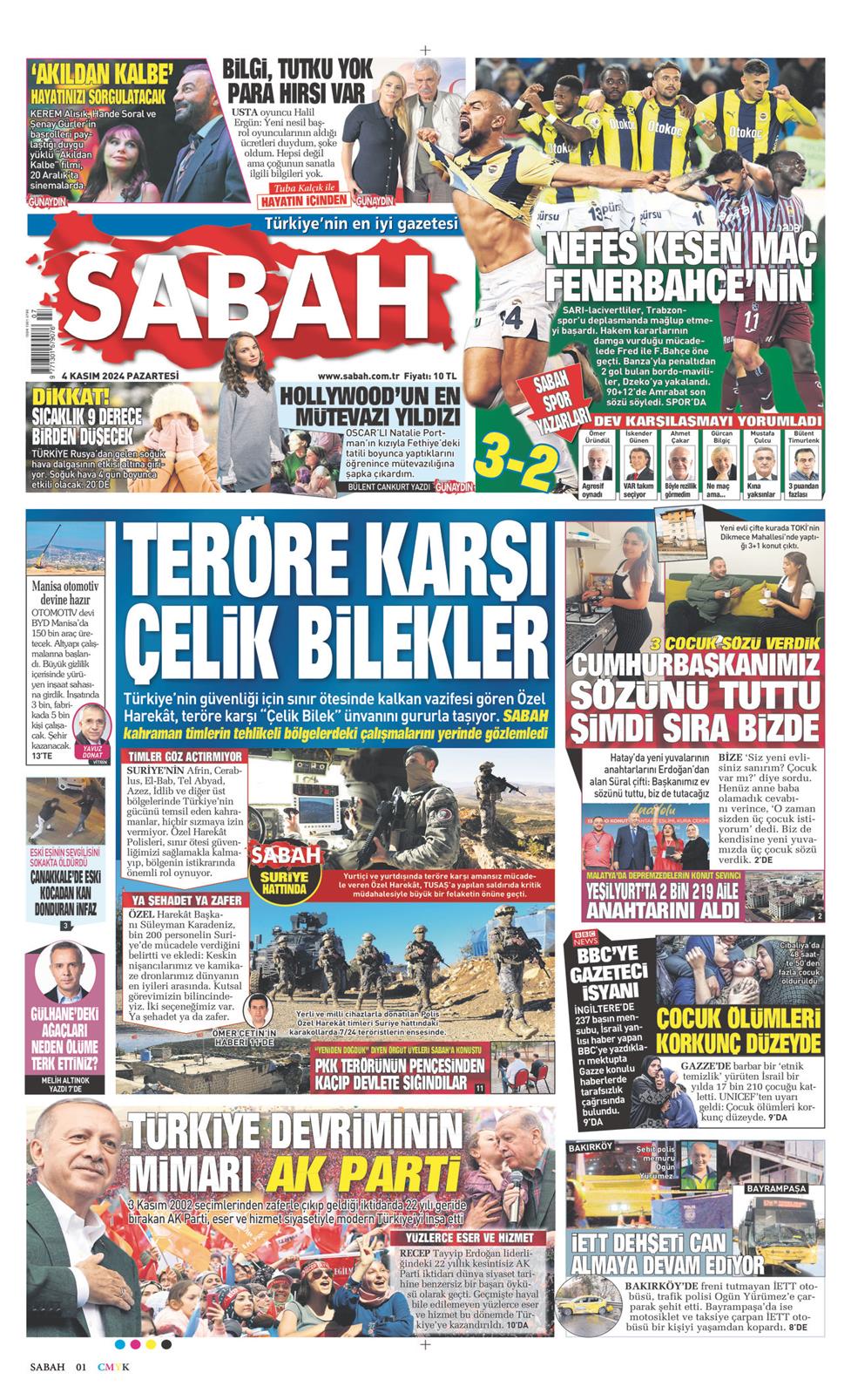 04 Kasım 2024 Pazartesi - Sabah gazetesi manşet