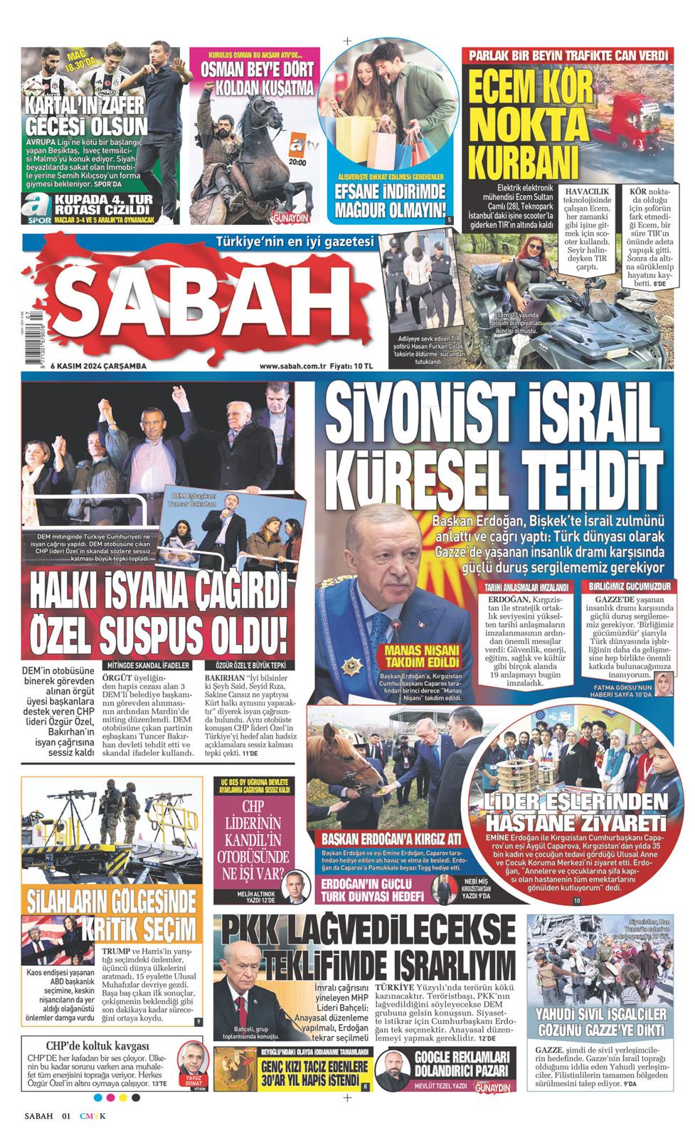 06 Kasım 2024 Çarşamba - Sabah gazetesi manşet