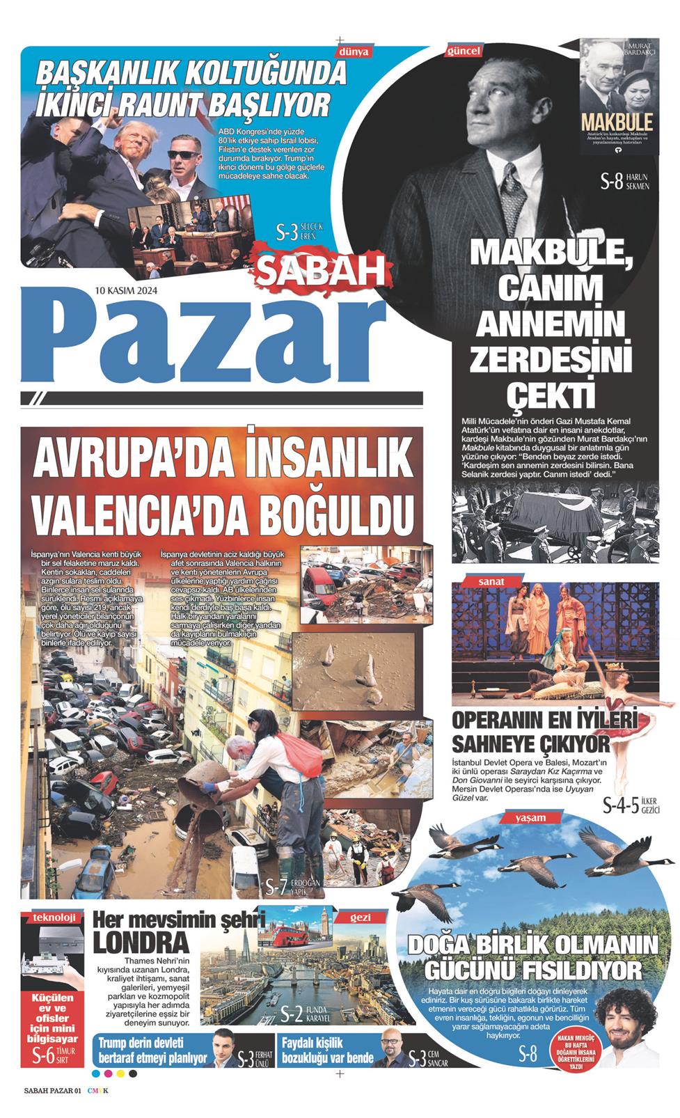 10 Kasım 2024 Pazar - Sabah Pazar gazetesi manşet