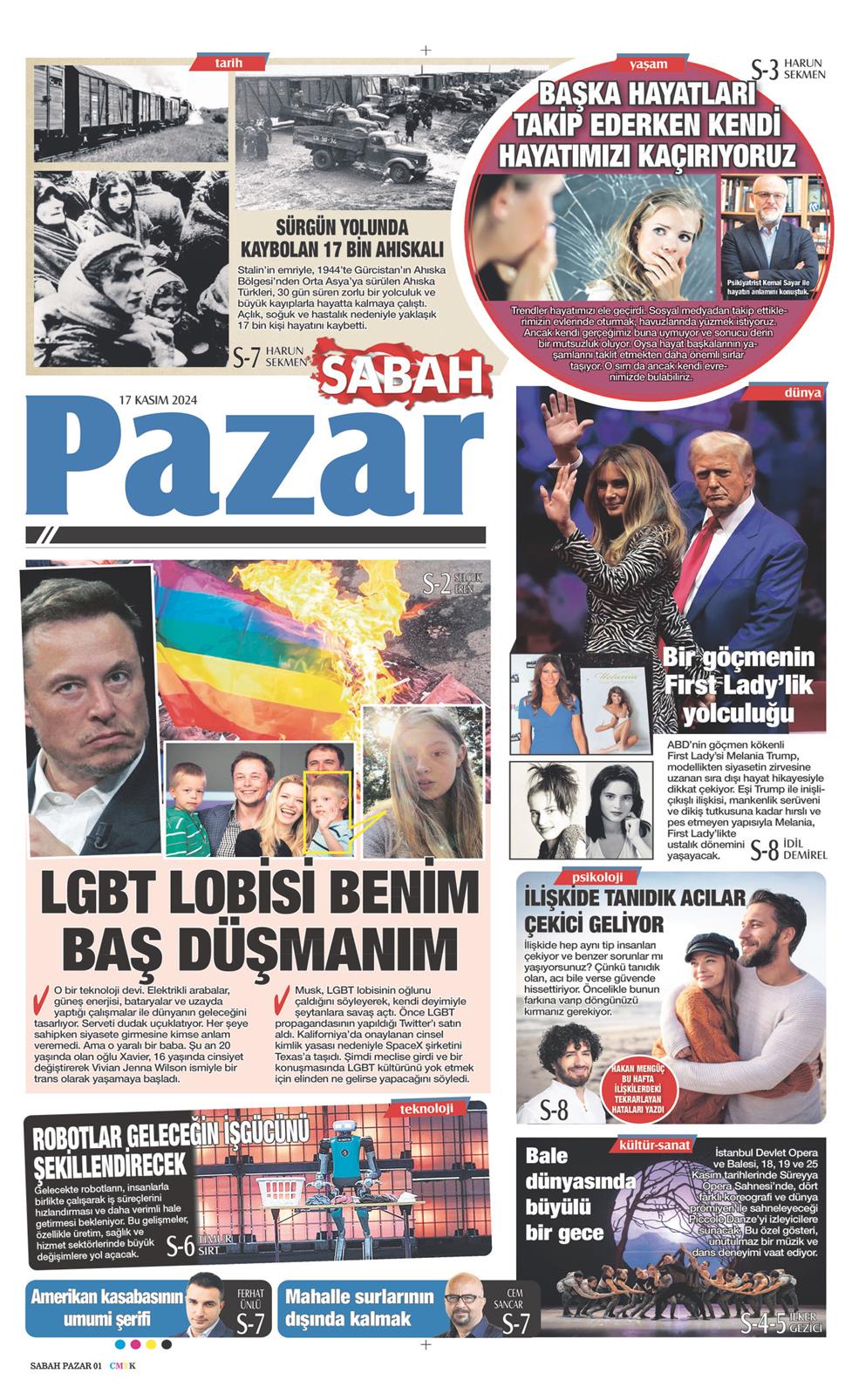 17 Kasım 2024 Pazar - Sabah Pazar gazetesi manşet