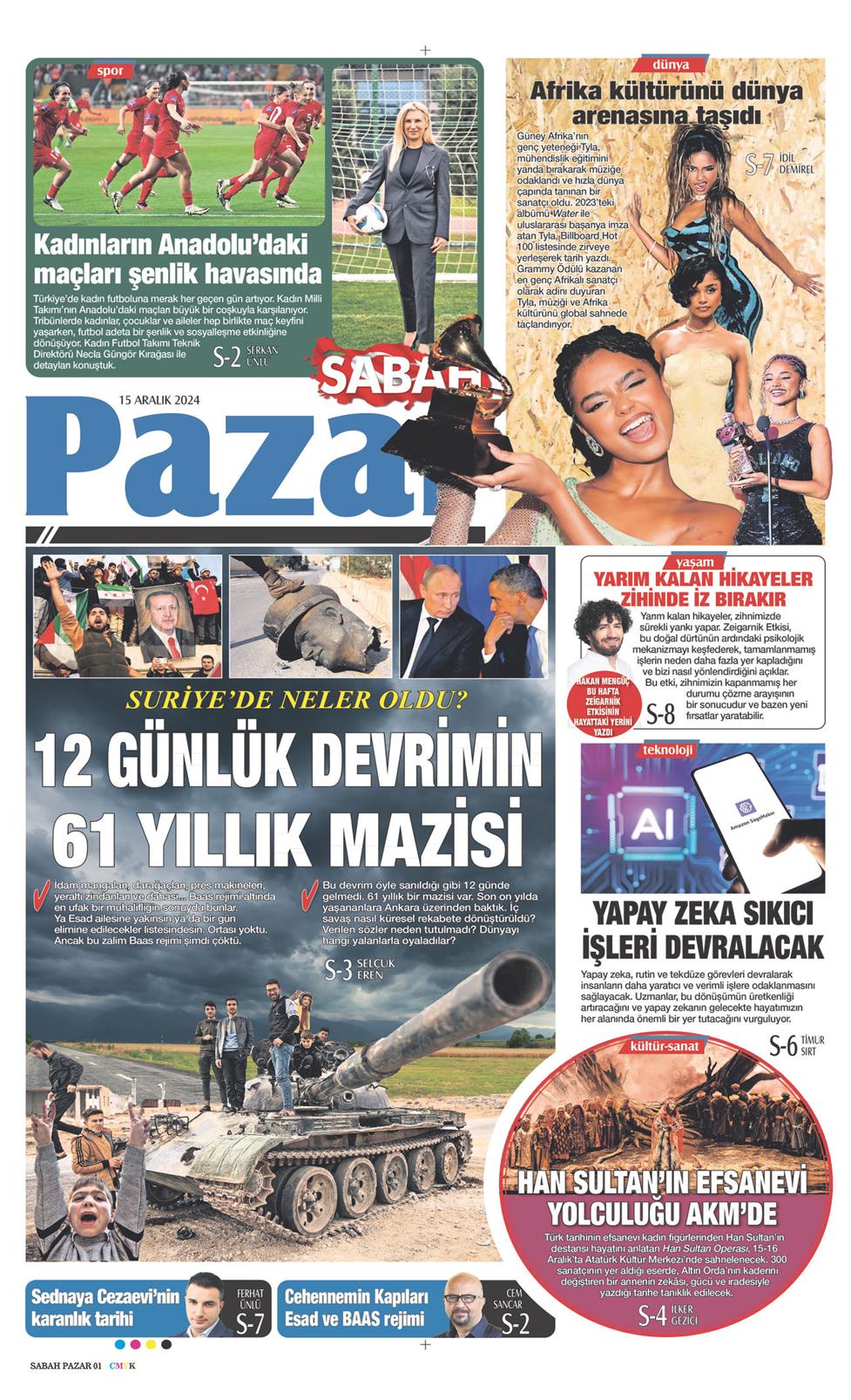 15 Aralık 2024 Pazar - Sabah Pazar gazetesi manşet