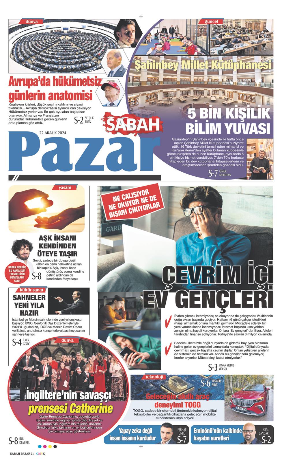 22 Aralık 2024 Pazar - Sabah Pazar gazetesi manşet