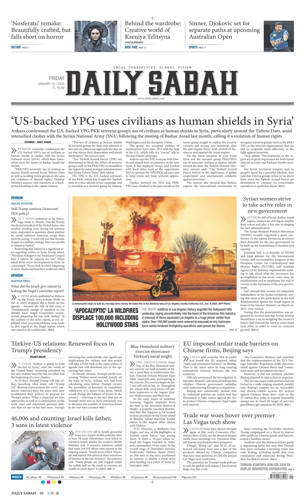 10 Ocak 2025 Cuma - Daily Sabah gazetesi manşet