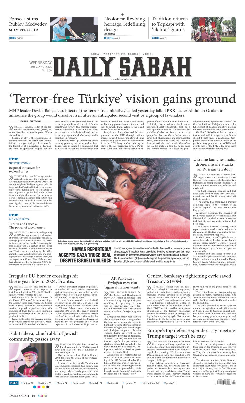 15 Ocak 2025 Çarşamba - Daily Sabah gazetesi manşet