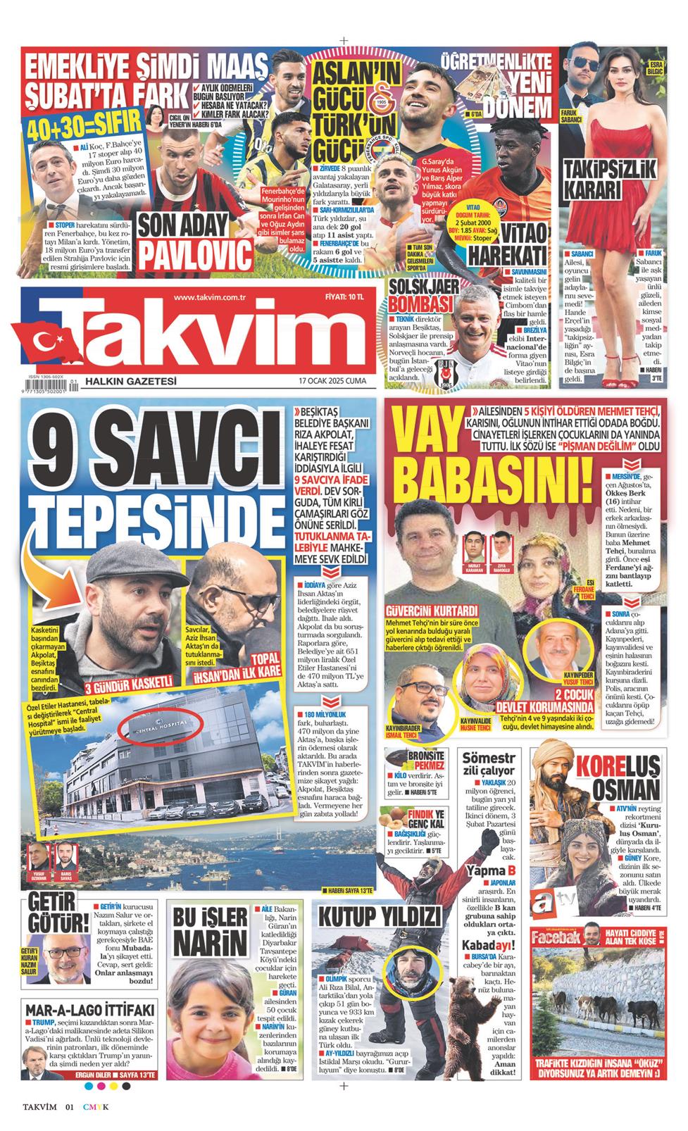 17 Ocak 2025 Cuma - Takvim gazetesi manşet