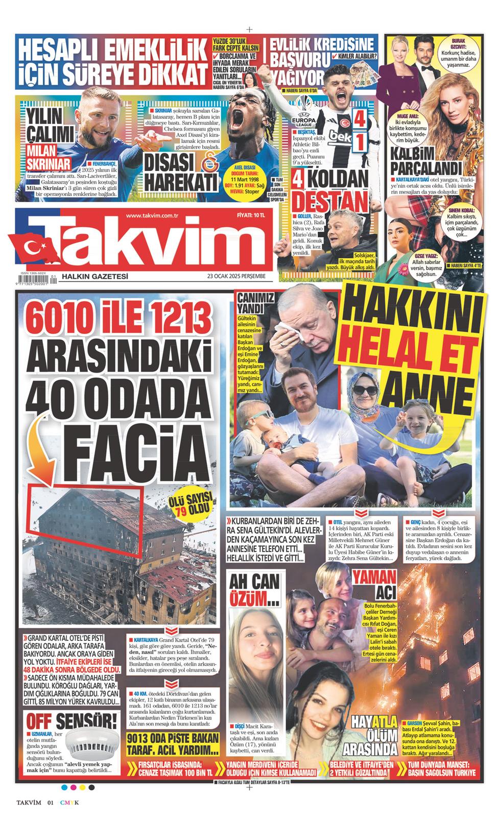 23 Ocak 2025 Perşembe - Takvim gazetesi manşet