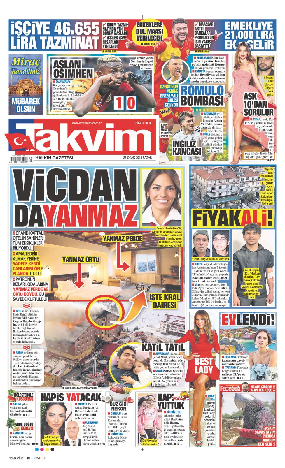 26 Ocak 2025 Pazar - Takvim gazetesi manşet