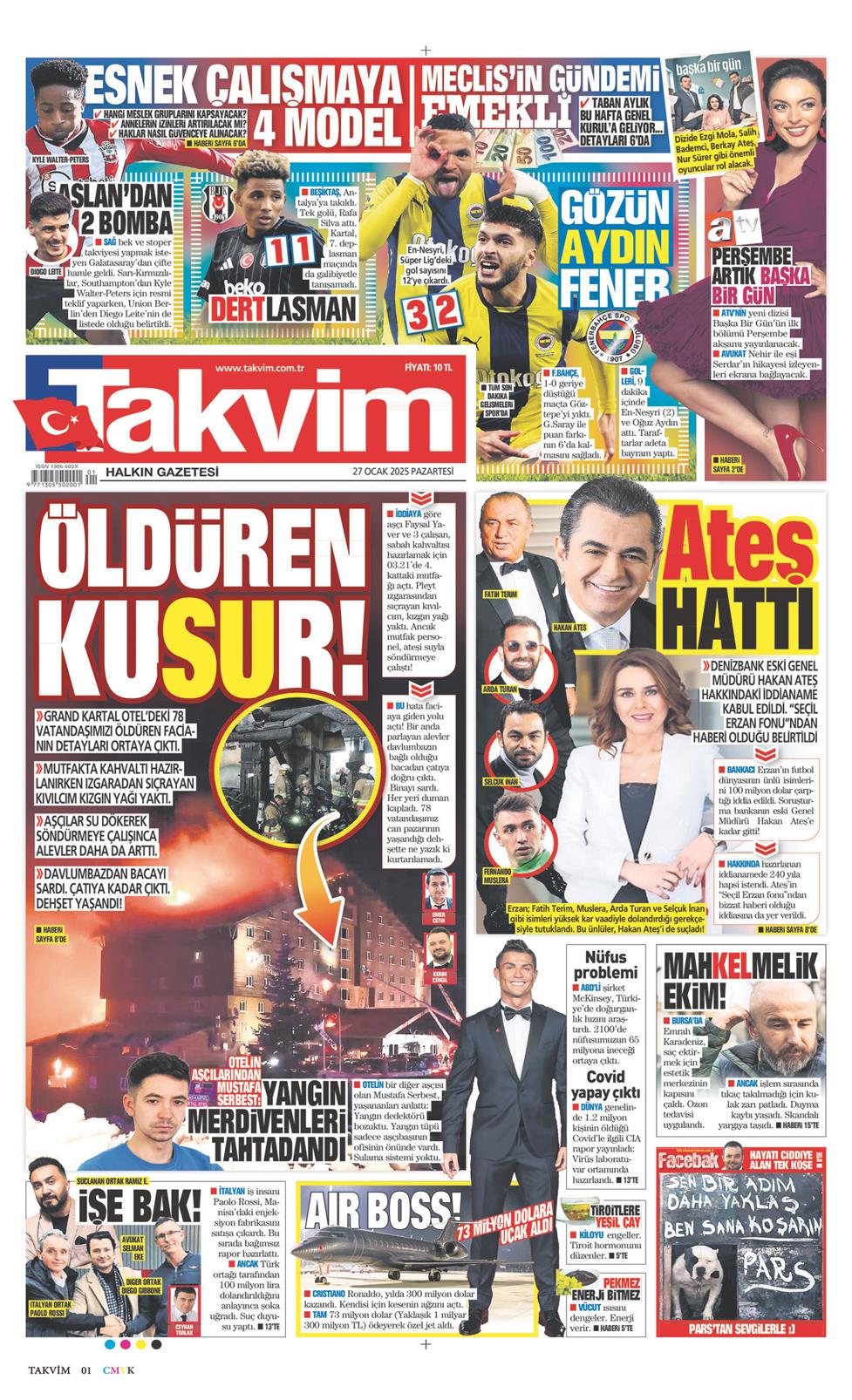 27 Ocak 2025 Pazartesi - Takvim gazetesi manşet