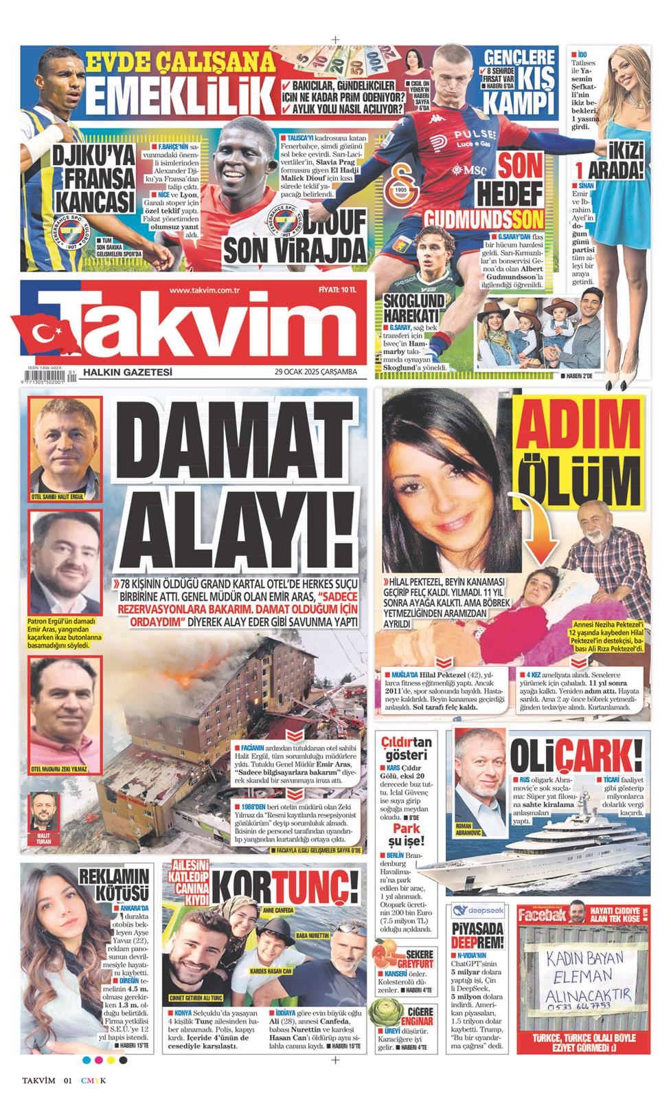 29 Ocak 2025 Çarşamba - Takvim gazetesi manşet