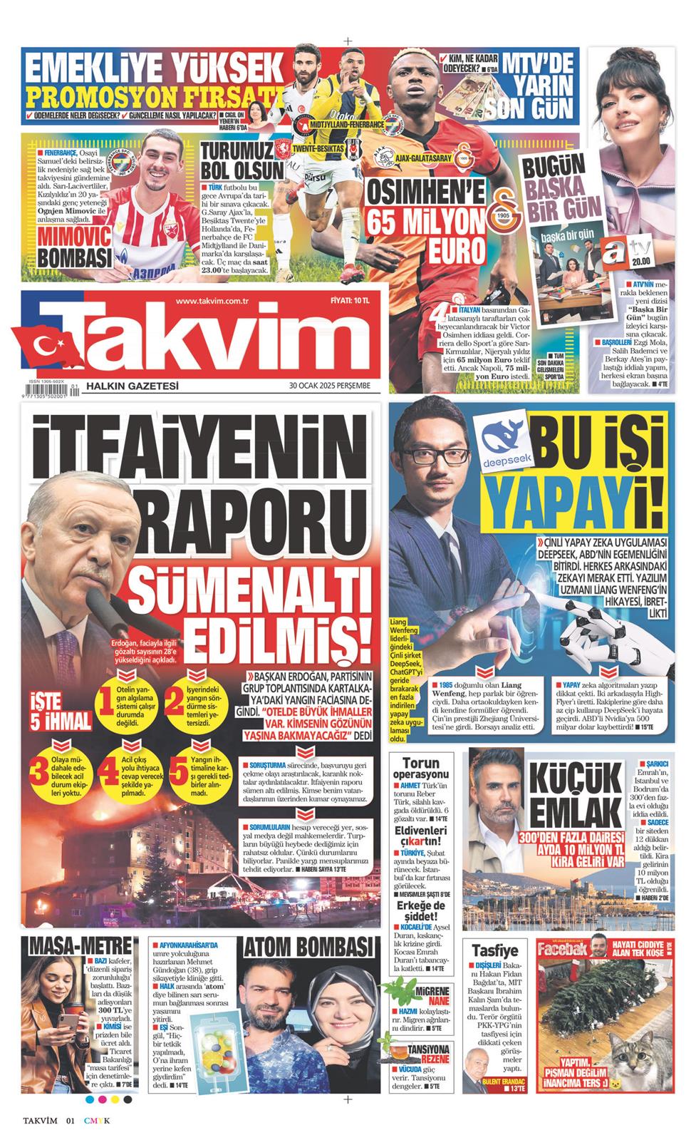 30 Ocak 2025 Perşembe - Takvim gazetesi manşet