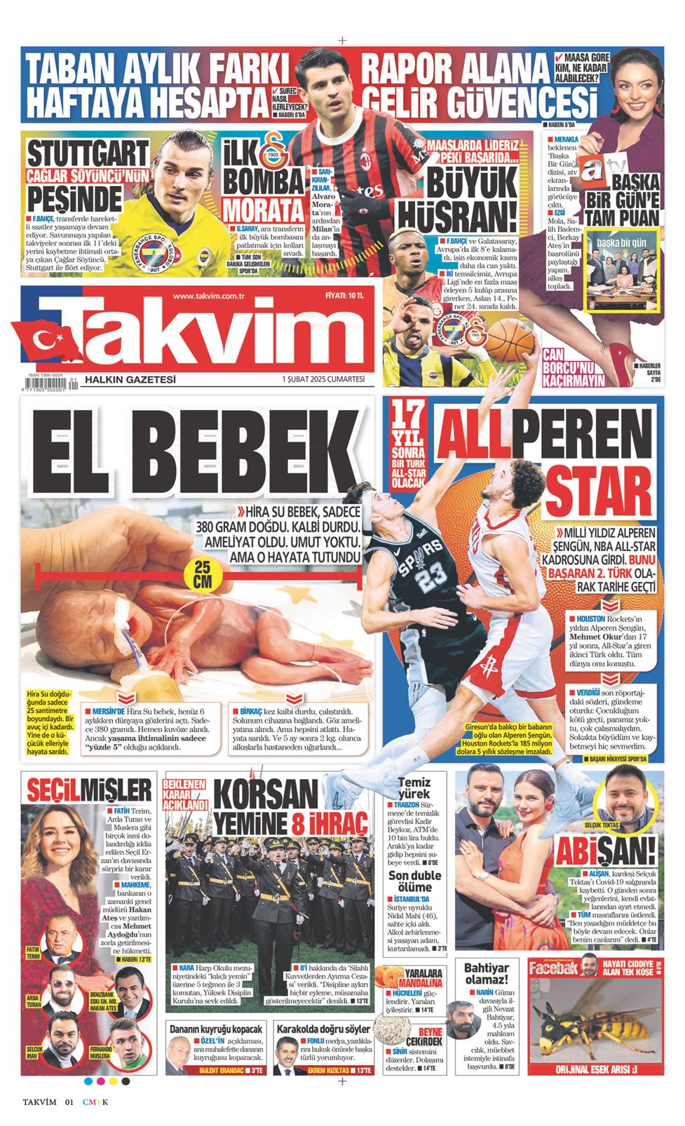 01 Şubat 2025 Cumartesi - Takvim gazetesi manşet