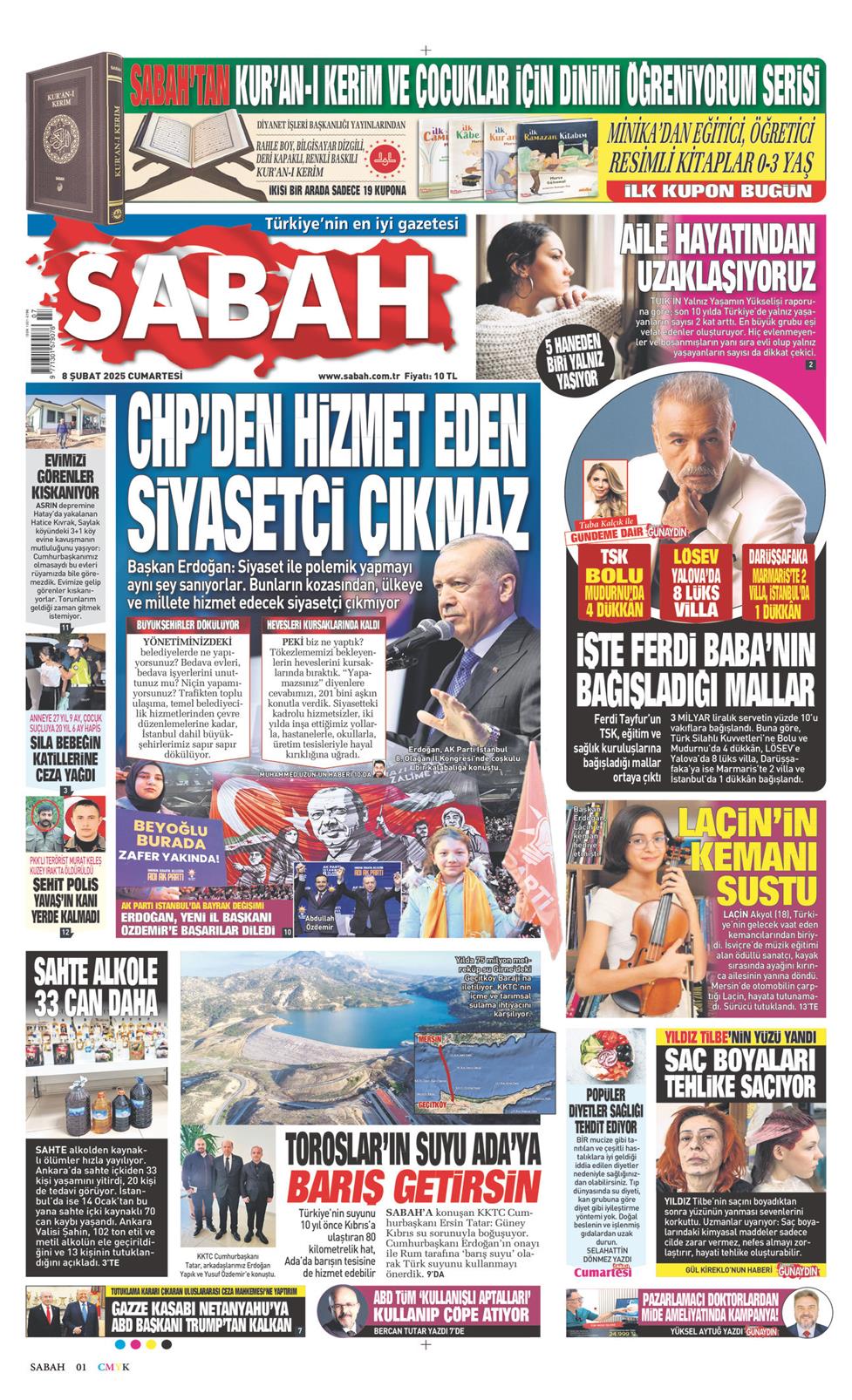 08 Şubat 2025 Cumartesi - Sabah gazetesi manşet