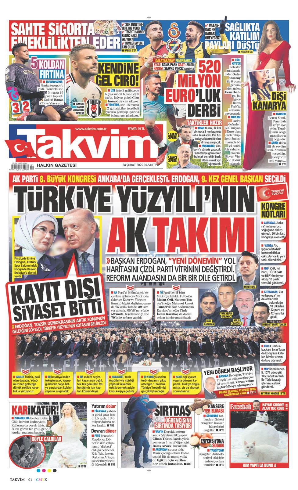 Takvim Gazetesi 24 Şubat 2025, Pazartesi Günü Manşeti